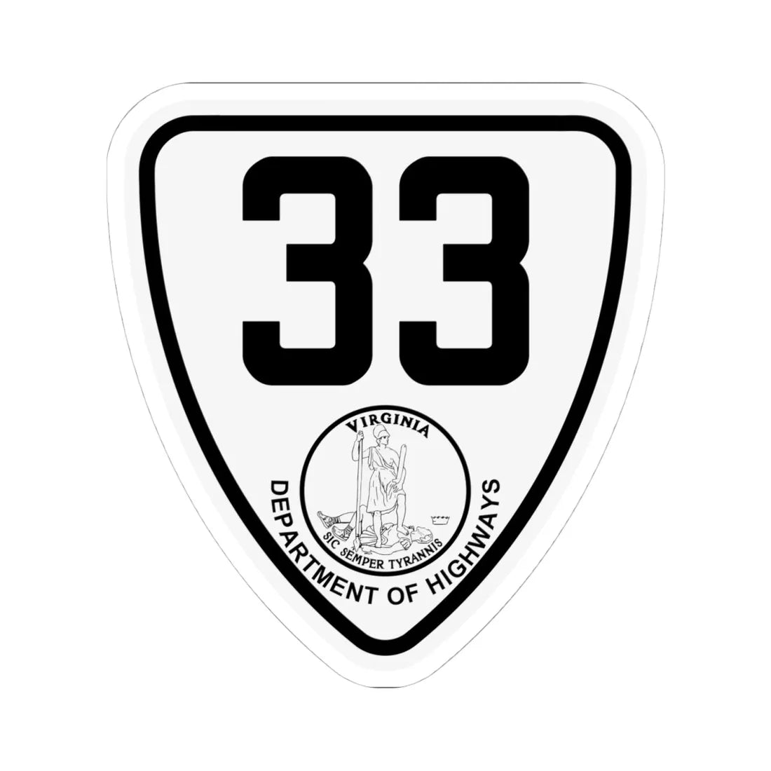 Virginia 33 1924 (Virginia) (Road Sign) STICKER Vinyl Kiss-Cut Decal 4 Inch White - The Sticker Space