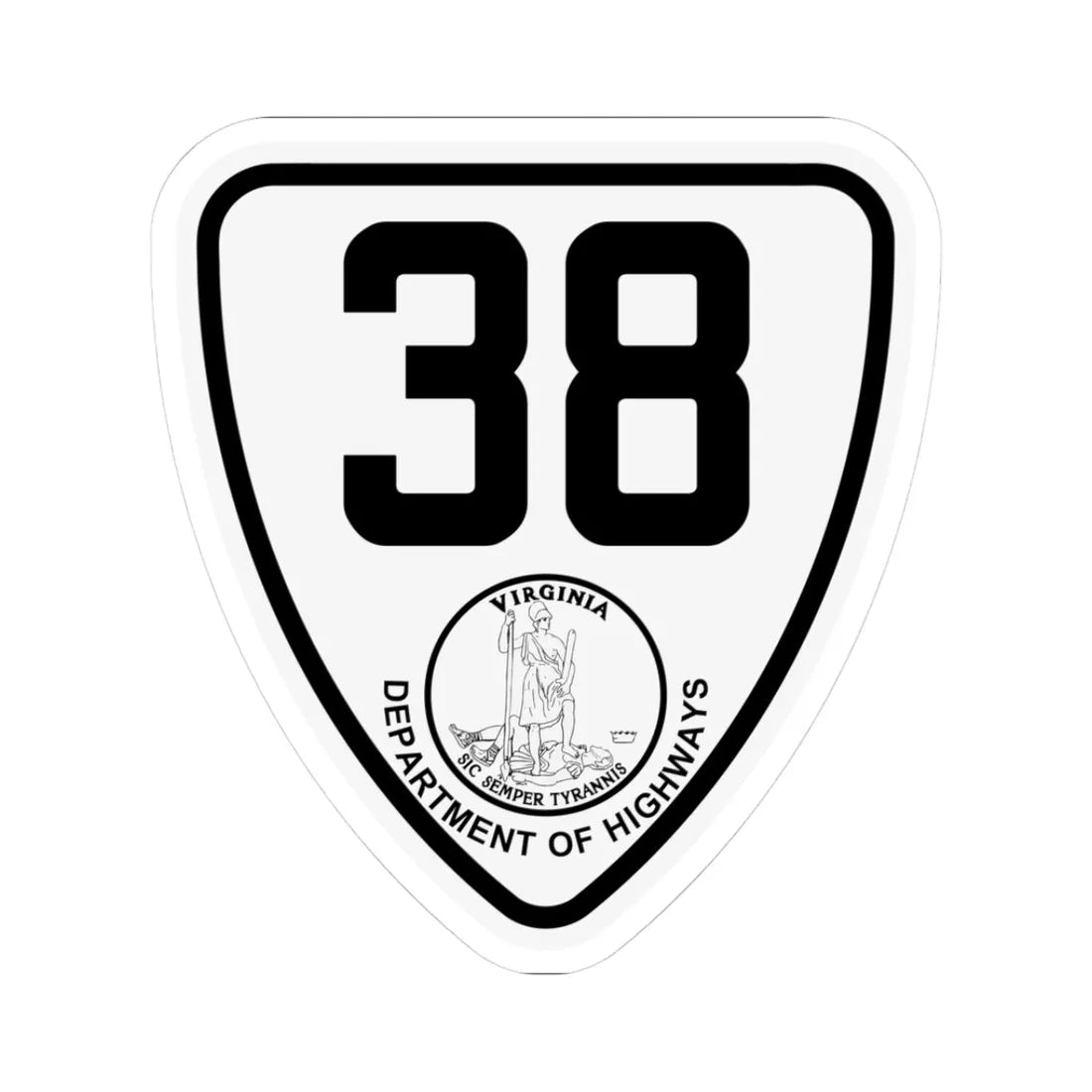Virginia 38 1924 (Virginia) (Road Sign) STICKER Vinyl Kiss-Cut Decal 3 Inch White - The Sticker Space