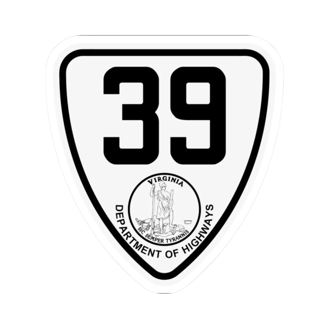 Virginia 39 1924 (Virginia) (Road Sign) STICKER Vinyl Kiss-Cut Decal 2 Inch White - The Sticker Space