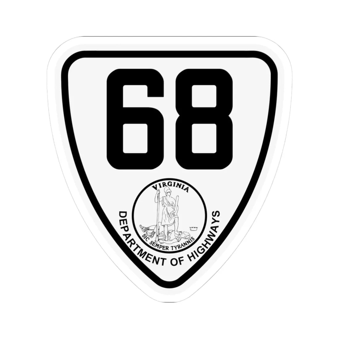 Virginia 68 1924 (Virginia) (Road Sign) STICKER Vinyl Kiss-Cut Decal 3 Inch White - The Sticker Space