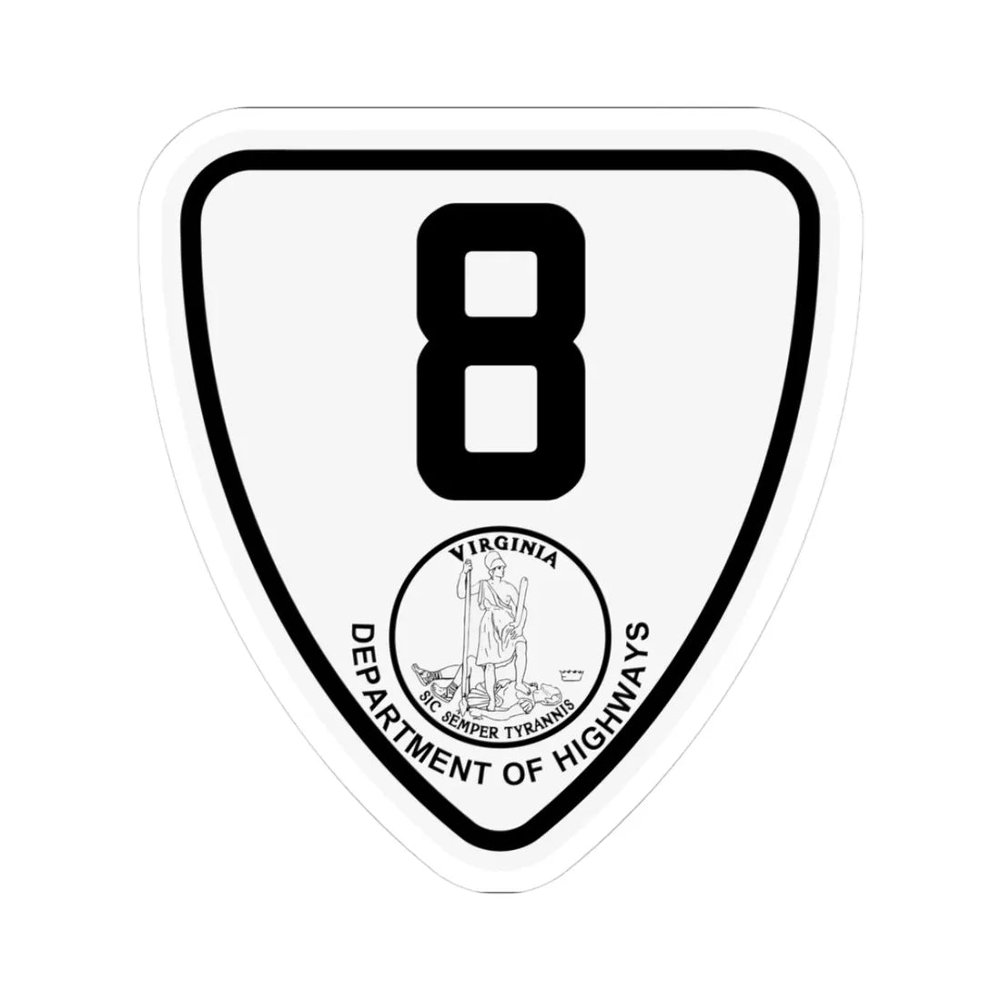 Virginia 8 1924 (Virginia) (Road Sign) STICKER Vinyl Kiss-Cut Decal 3 Inch White - The Sticker Space