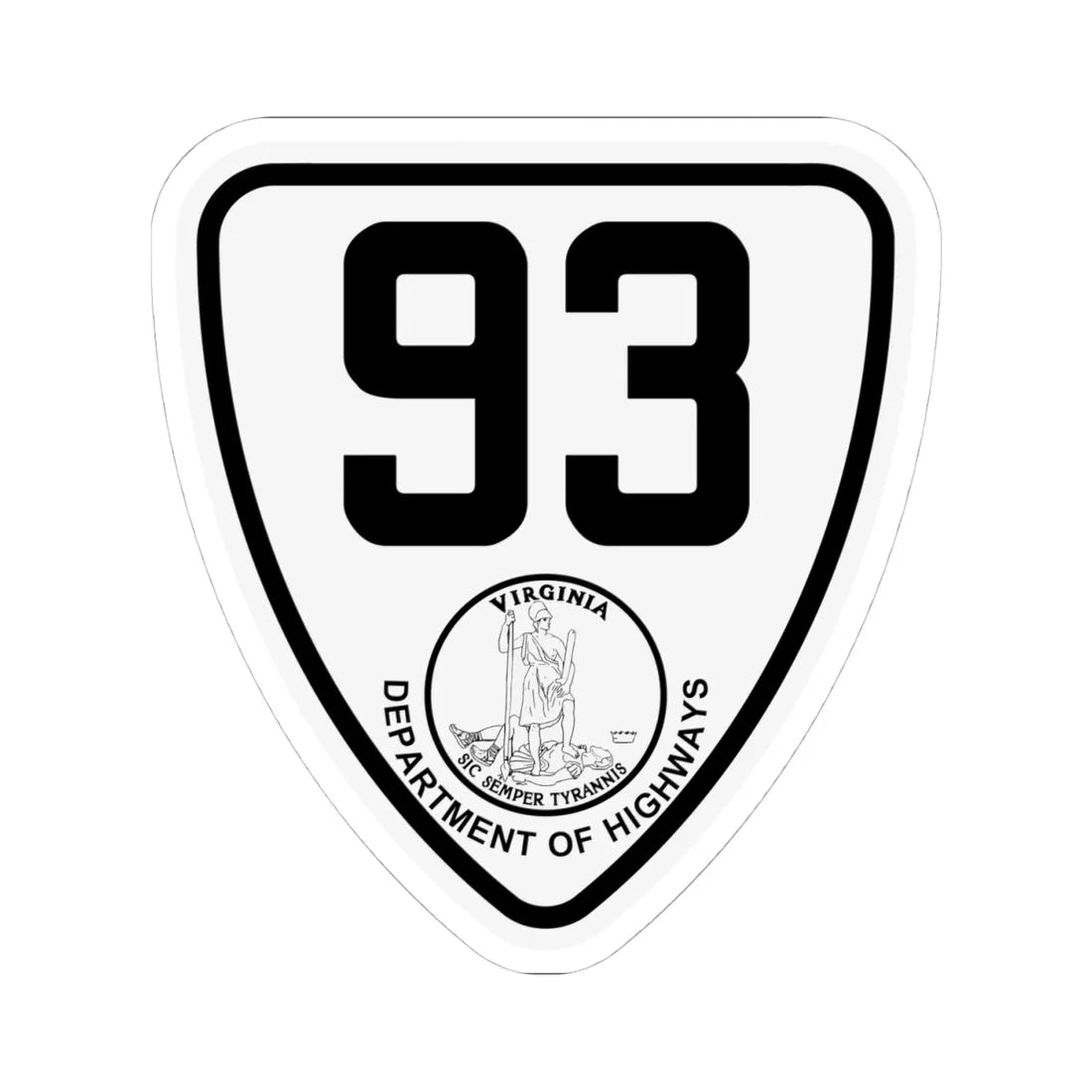 Virginia 93 1924 (Virginia) (Road Sign) STICKER Vinyl Kiss-Cut Decal 4 Inch White - The Sticker Space