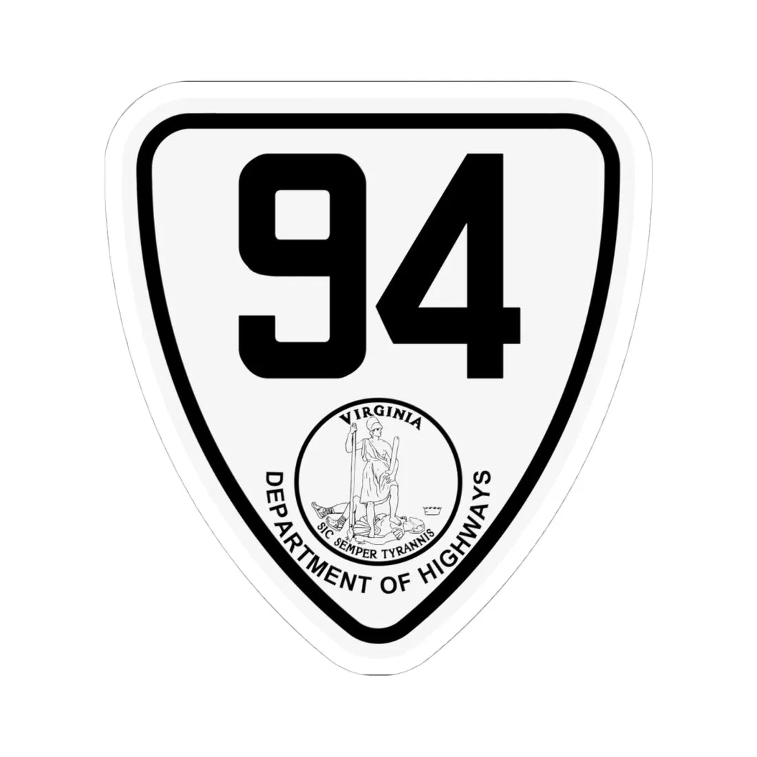 Virginia 94 1924 (Virginia) (Road Sign) STICKER Vinyl Kiss-Cut Decal 4 Inch White - The Sticker Space