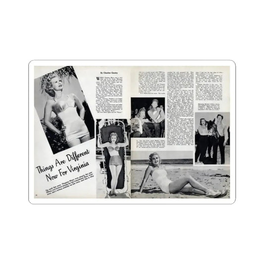 Virginia Mayo #290 - 2 Pages of Virginia+3 B&W Pin-Up Pics & 2 Candid Shots circa late 40's from a Movie Star Magazine (Vintage Female Icon) STICKER Vinyl Kiss-Cut Decal 2 Inch White - The Sticker Space