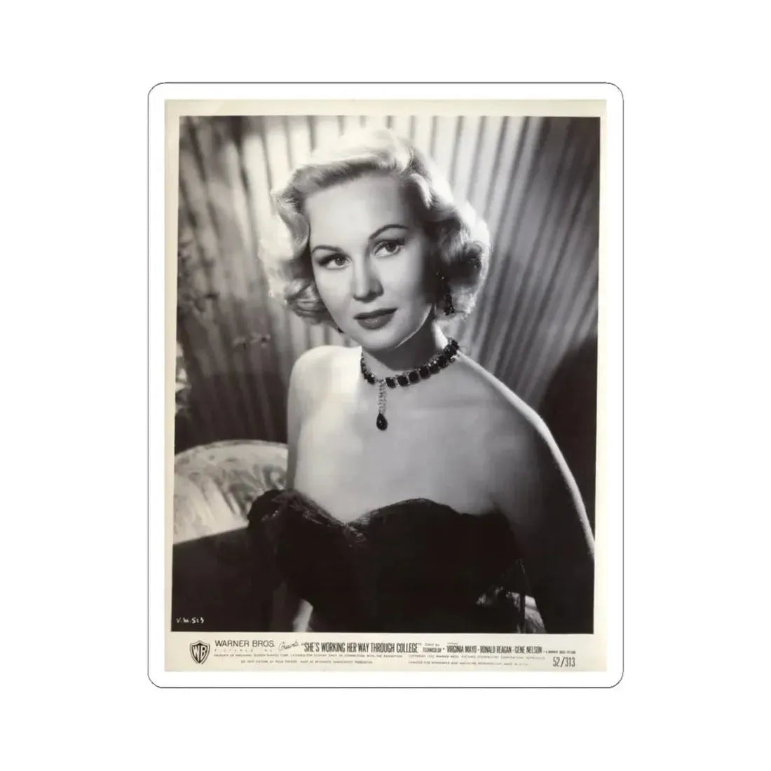Virginia Mayo #291 - Vintage 8x10 B&W Upper Body Wasite to Head Glamour 1952 Movie Promo Photo (Vintage Female Icon) STICKER Vinyl Kiss-Cut Decal 3 Inch White - The Sticker Space