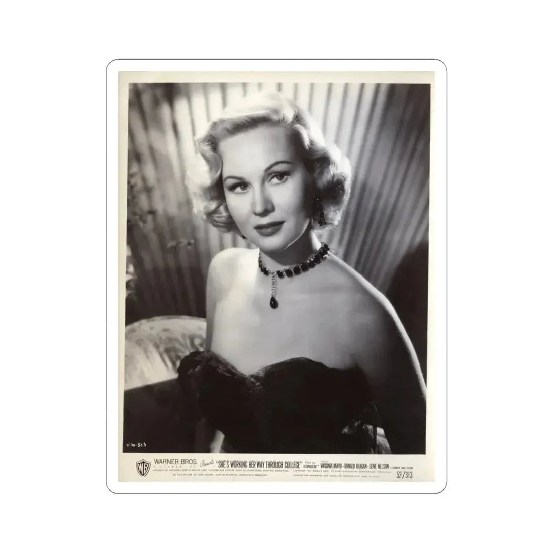 Virginia Mayo #291 - Vintage 8x10 B&W Upper Body Wasite to Head Glamour 1952 Movie Promo Photo (Vintage Female Icon) STICKER Vinyl Kiss-Cut Decal 4 Inch White - The Sticker Space
