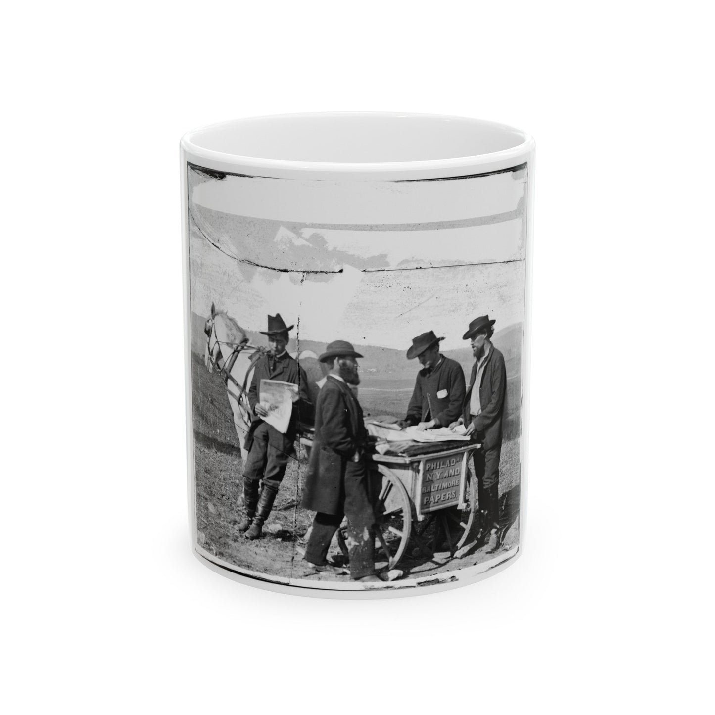 Virginia. Newspaper Vendor And Cart In Camp (U.S. Civil War) White Coffee Mug-11oz-The Sticker Space