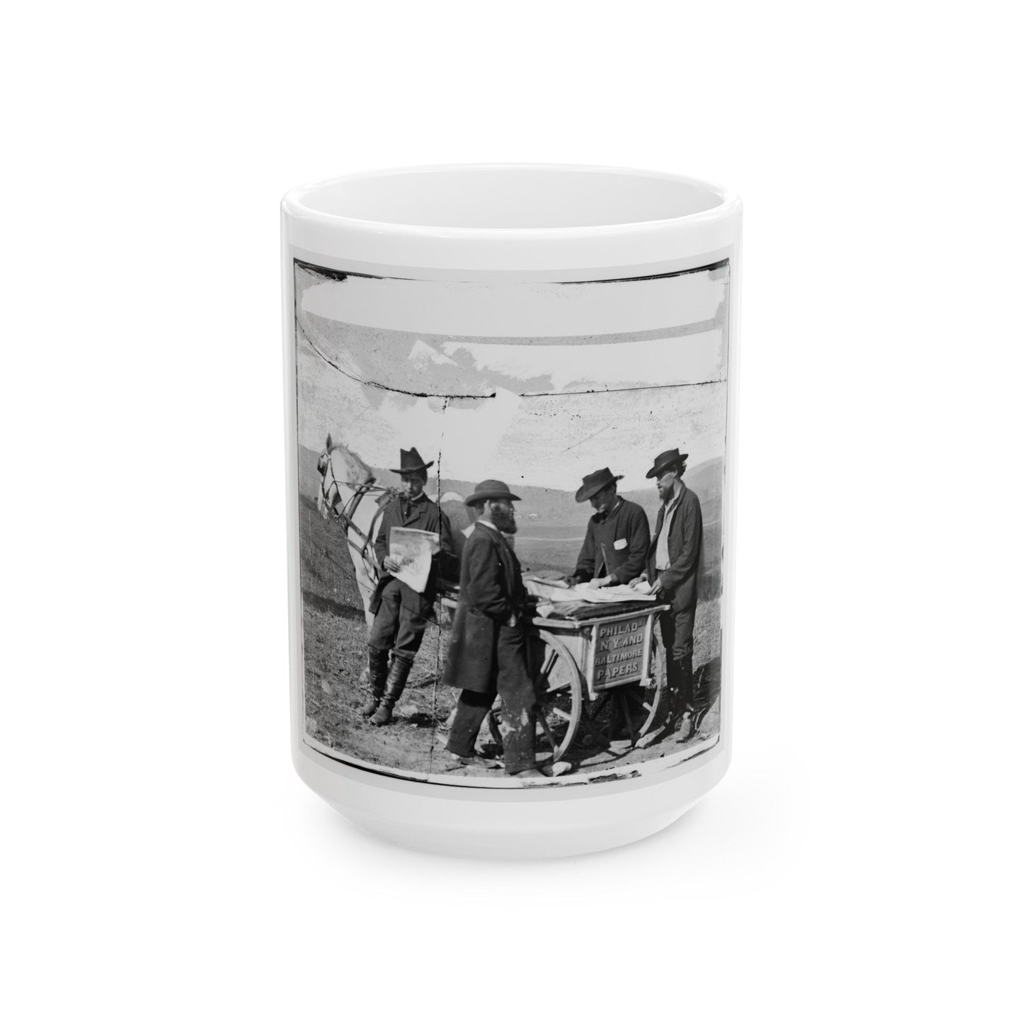 Virginia. Newspaper Vendor And Cart In Camp (U.S. Civil War) White Coffee Mug-15oz-The Sticker Space