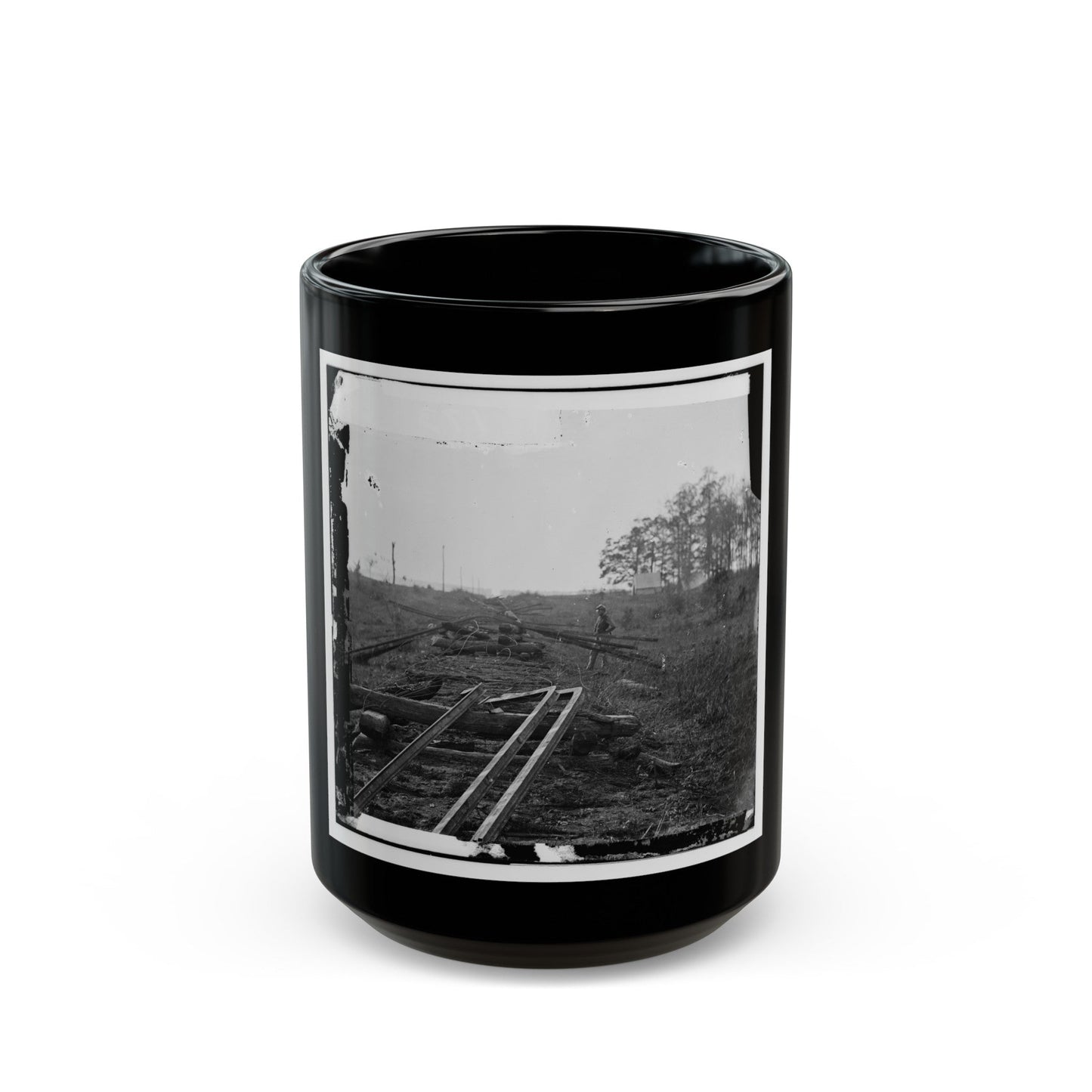 Virginia. Tracks Of The Orange & Alexandria Railroad, Destroyed By The Confederates Between Bristow Station And The Rappahannock (U.S. Civil War) Black Coffee Mug-15oz-The Sticker Space