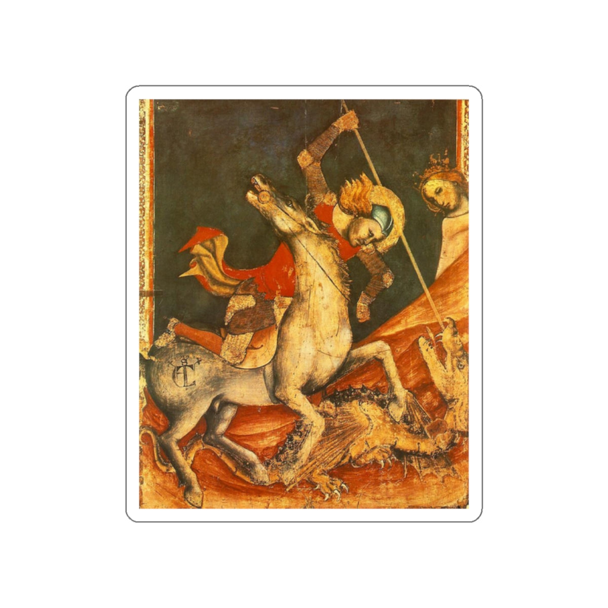 VITALE DA BOLOGNA - St George's Battle with the Dragon (Artwork) STICKER Vinyl Die-Cut Decal-White-The Sticker Space