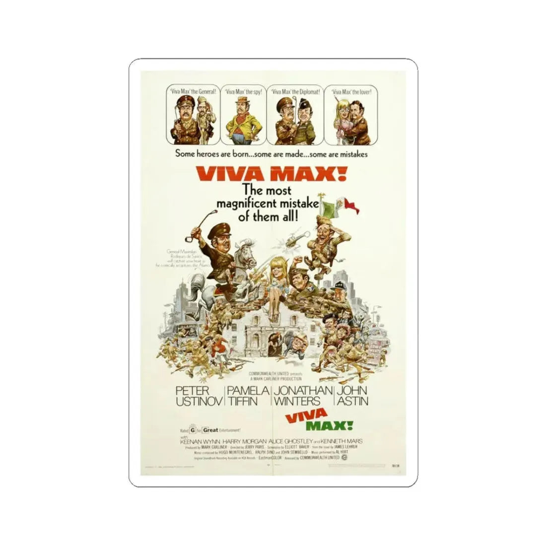 Viva Max 1969 Movie Poster - STICKER Vinyl Kiss-Cut Decal 3 Inch White - The Sticker Space