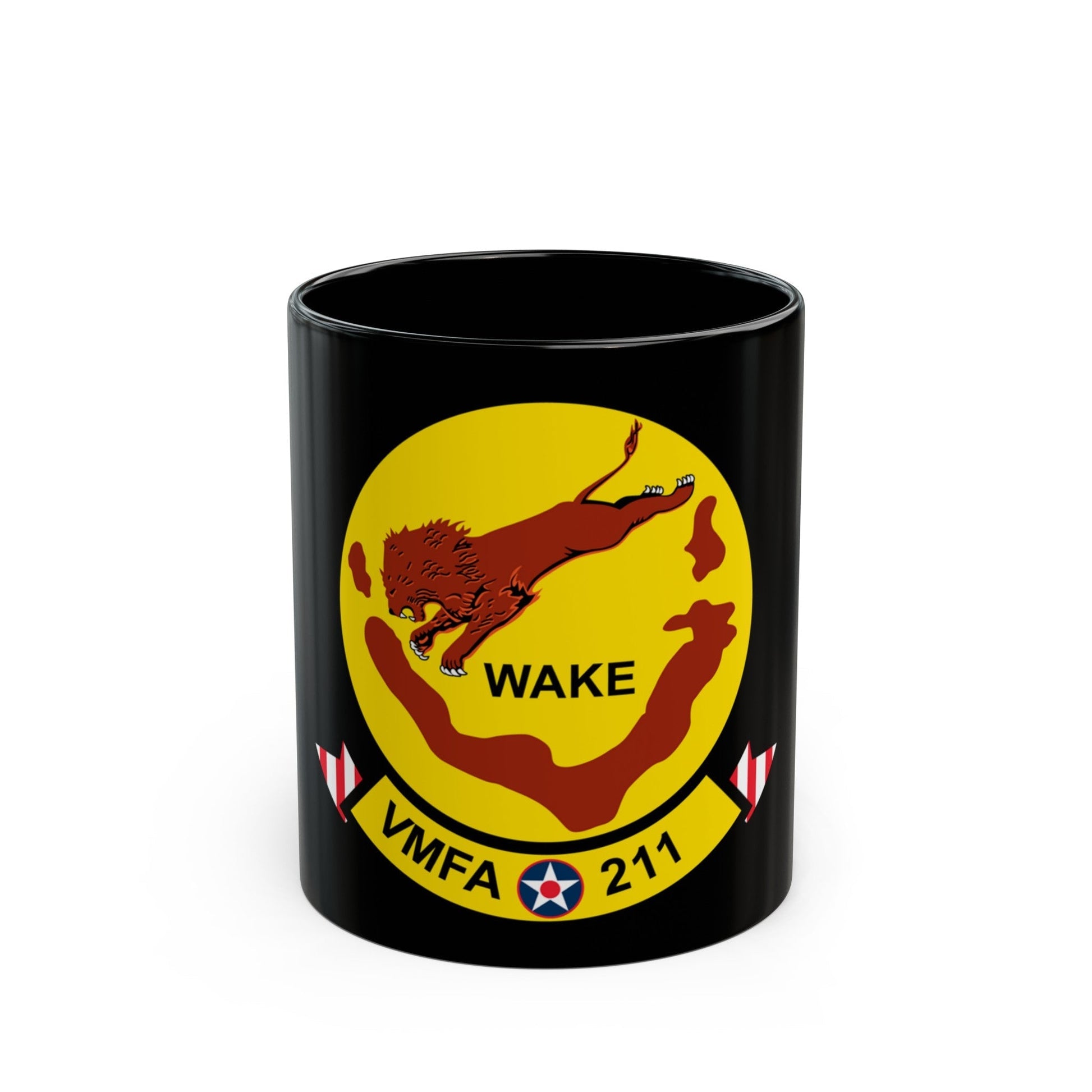 VMFA 211 Wake Island (USMC) Black Coffee Mug-11oz-The Sticker Space