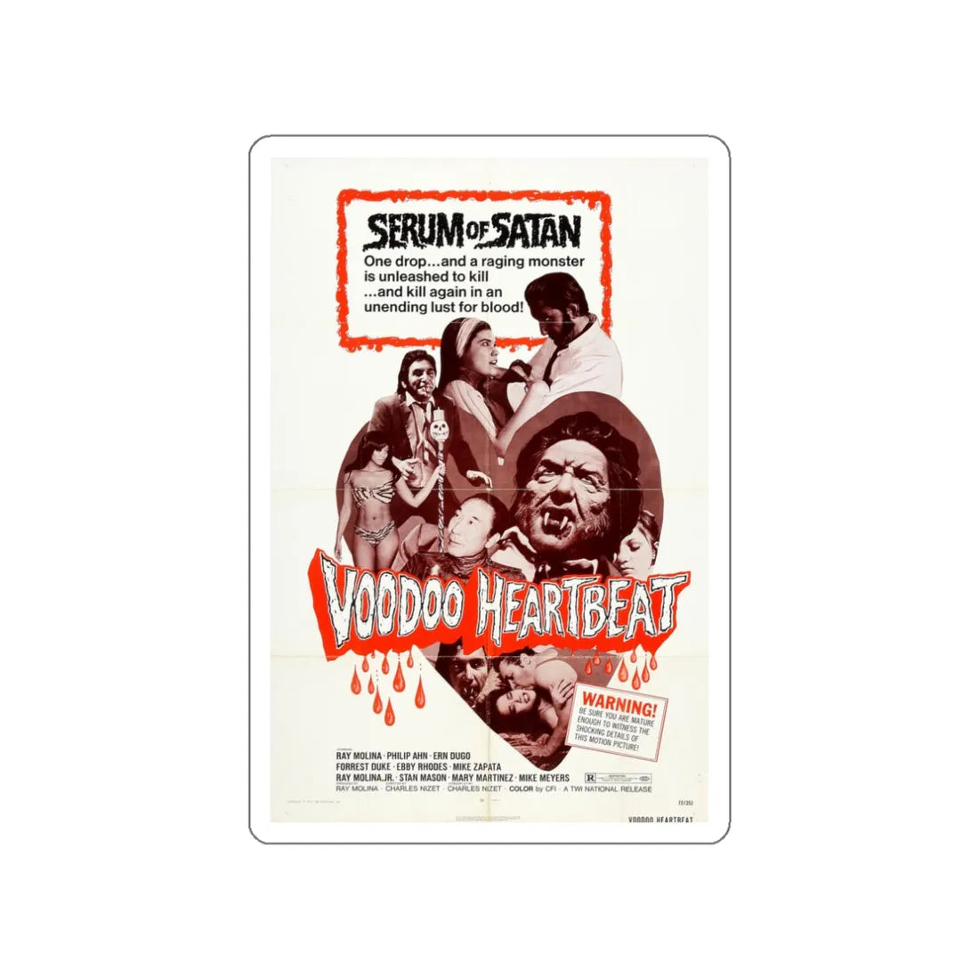 VOODOO HEARTBEAT 1973 Movie Poster STICKER Vinyl Die-Cut Decal 3 Inch - The Sticker Space