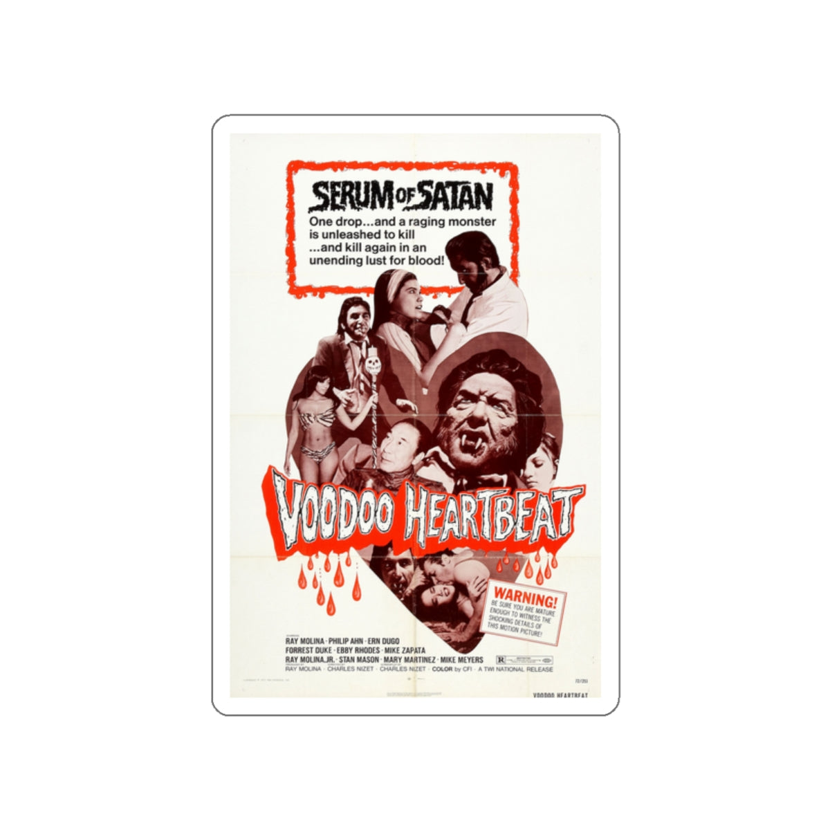 VOODOO HEARTBEAT 1973 Movie Poster STICKER Vinyl Die-Cut Decal-White-The Sticker Space