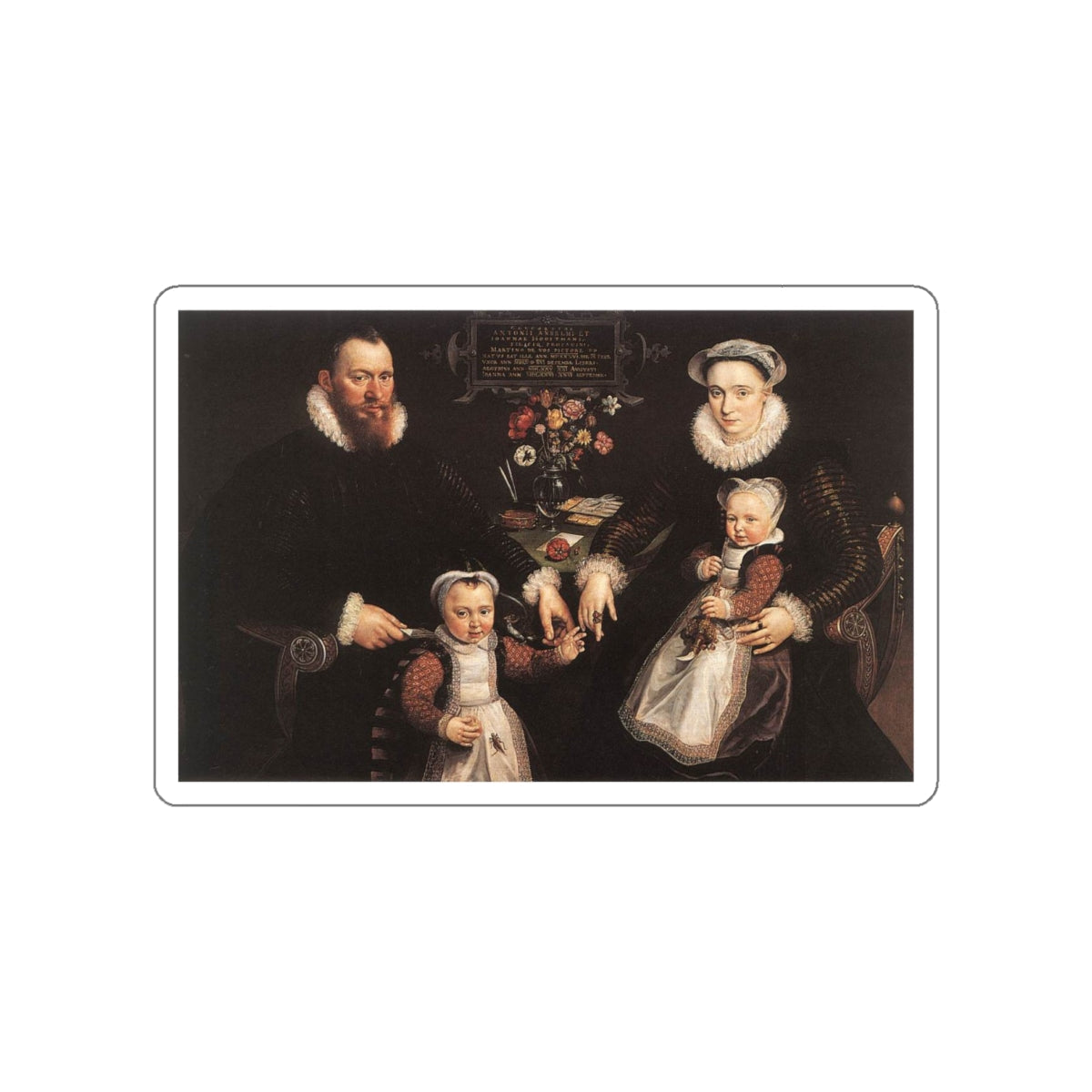 VOS, Marten de - Portrait of Antonius Anselmus, His Wife and Their Children (Artwork) STICKER Vinyl Die-Cut Decal-White-The Sticker Space