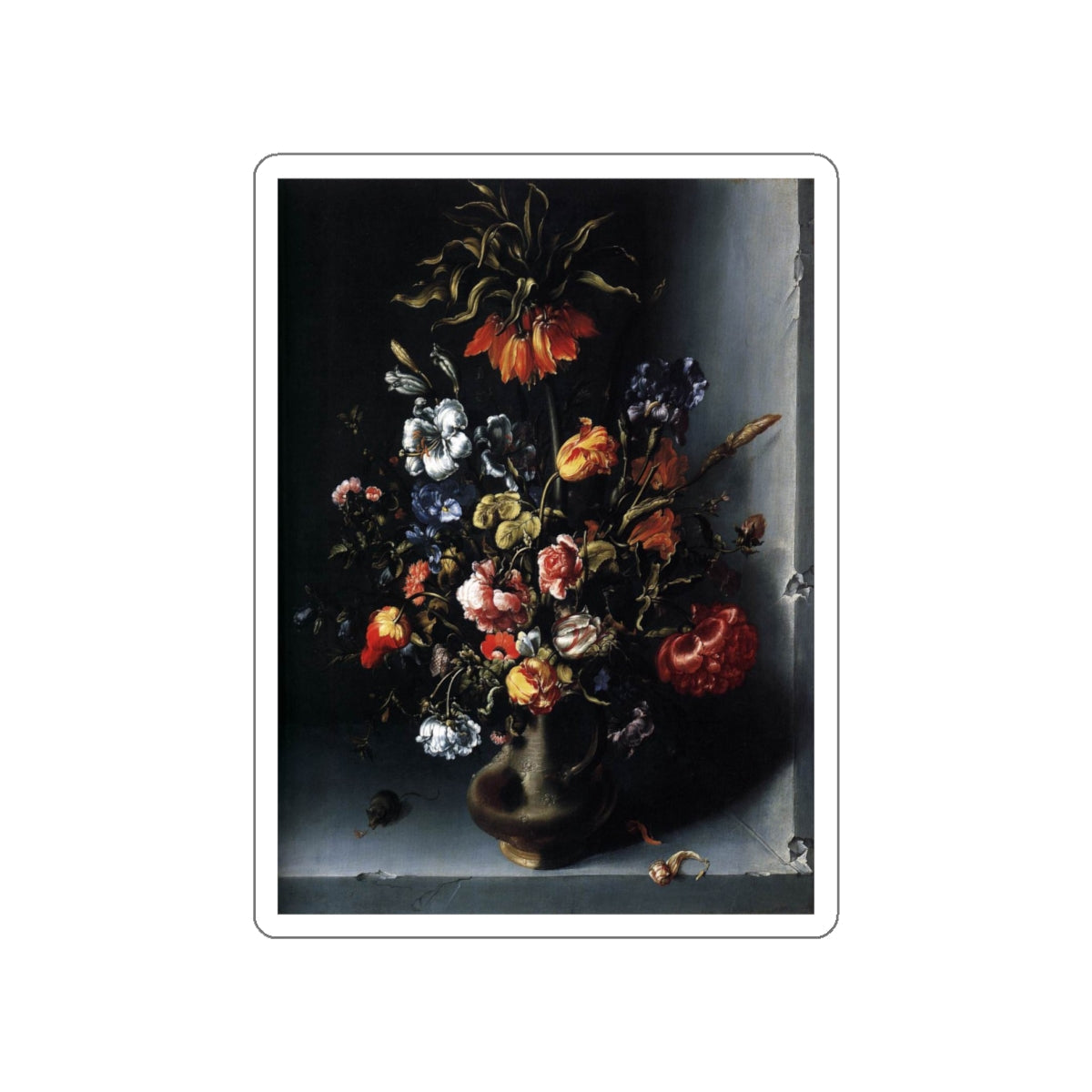 VOSMAER, Jacob Woutersz - Still-Life of Flowers with a Fritillary in a Stone Niche (Artwork) STICKER Vinyl Die-Cut Decal-White-The Sticker Space