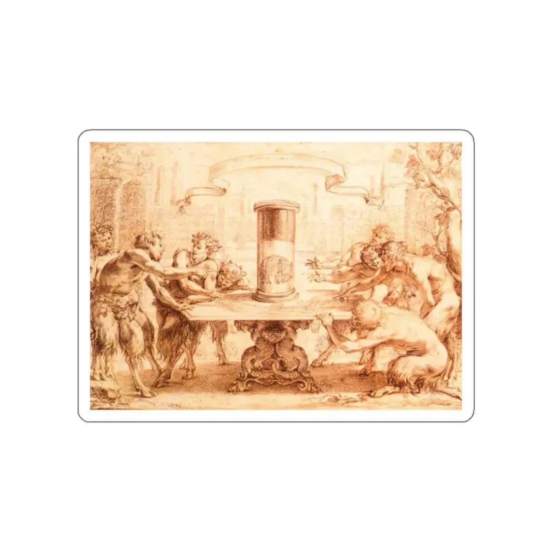 VOUET, Simon - Eight Satyrs Admiring the Anamorphosis of an Elephant (Artwork) STICKER Vinyl Die-Cut Decal White Die-Cut 2 Inch - The Sticker Space