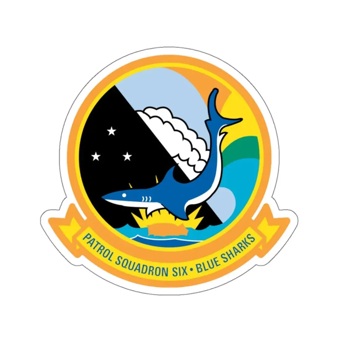 VP 6 Patrol Squadron Six Blue Sharks (U.S. Navy) STICKER Vinyl Kiss-Cut Decal 4 Inch White - The Sticker Space