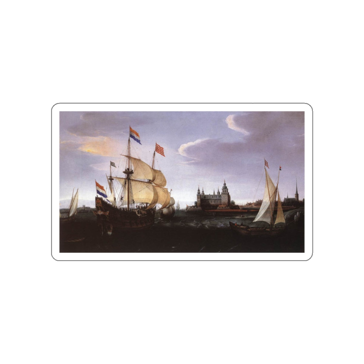 VROOM, Hendrick Cornelisz - Arrival of a Dutch Three-master at Schloss Kronberg (Artwork) STICKER Vinyl Die-Cut Decal-White-The Sticker Space