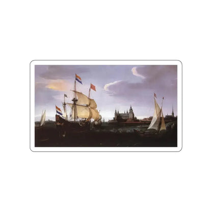 VROOM, Hendrick Cornelisz - Arrival of a Dutch Three-master at Schloss Kronberg (Artwork) STICKER Vinyl Die-Cut Decal White Die-Cut 3 Inch - The Sticker Space
