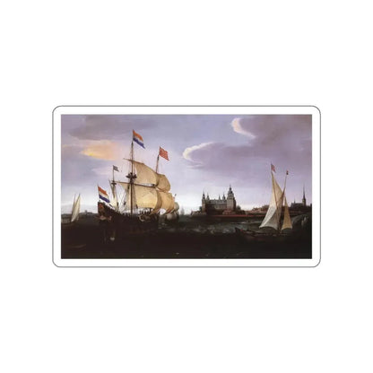 VROOM, Hendrick Cornelisz - Arrival of a Dutch Three-master at Schloss Kronberg (Artwork) STICKER Vinyl Die-Cut Decal White Die-Cut 6 Inch - The Sticker Space