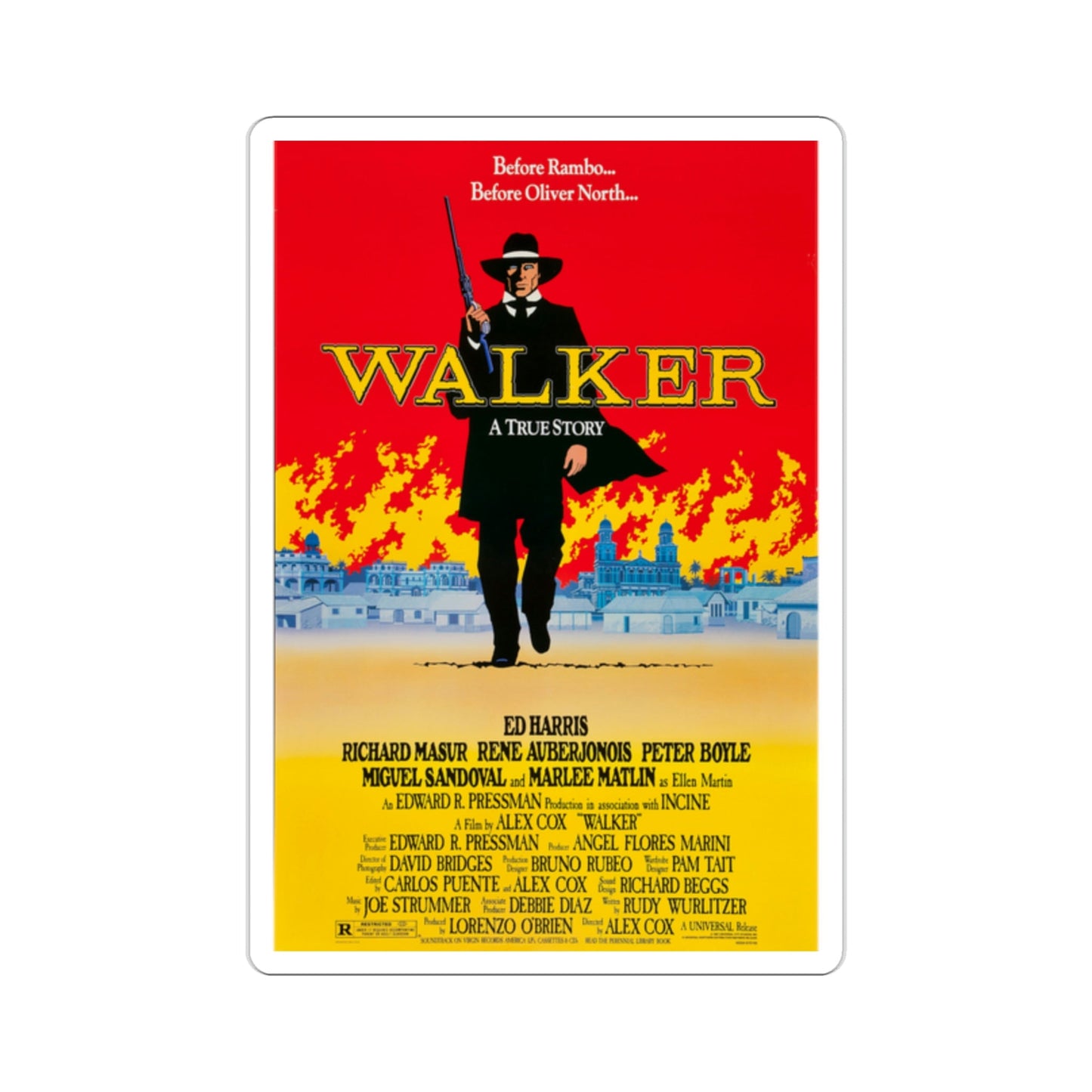 Walker 1987 Movie Poster STICKER Vinyl Die-Cut Decal-2 Inch-The Sticker Space