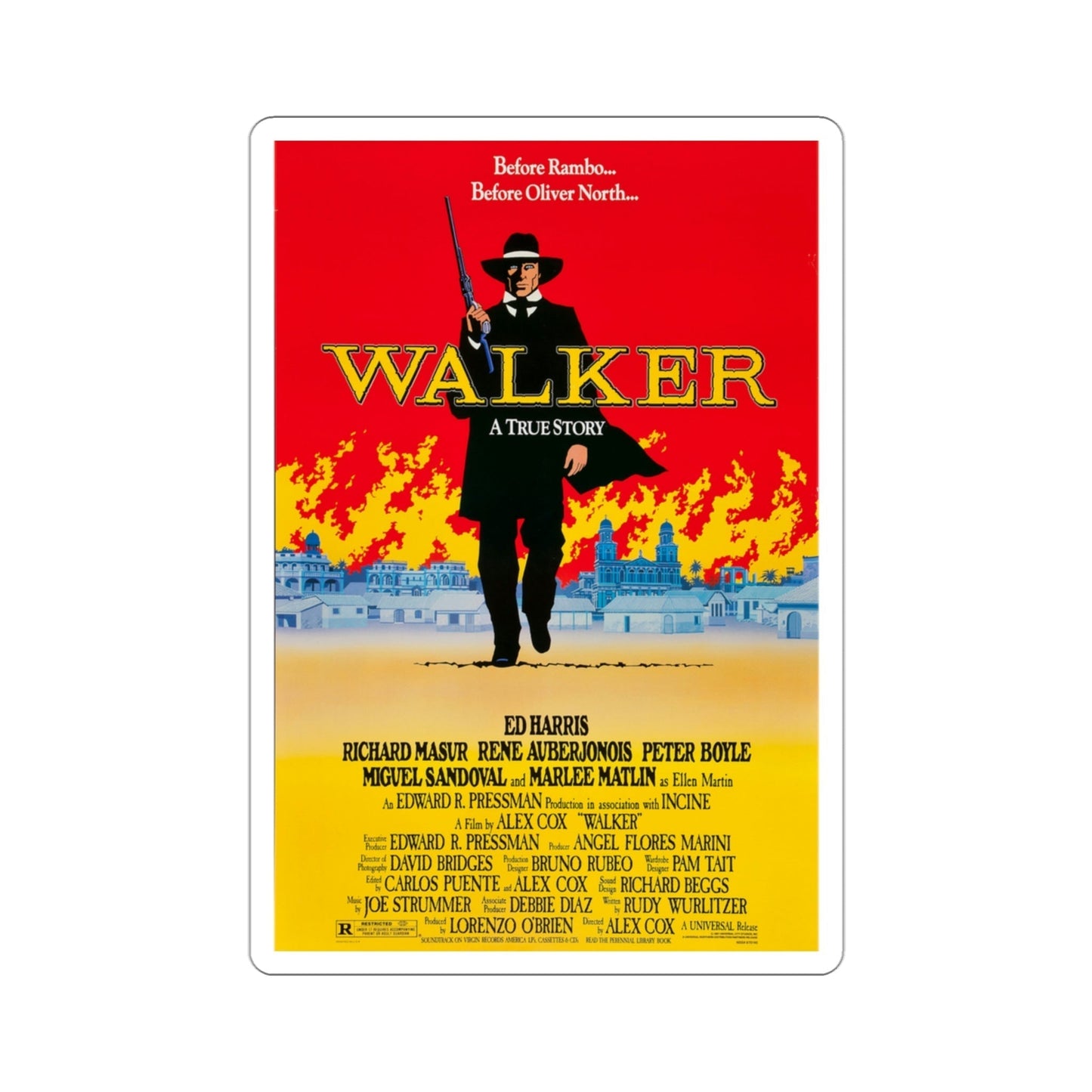 Walker 1987 Movie Poster STICKER Vinyl Die-Cut Decal-3 Inch-The Sticker Space