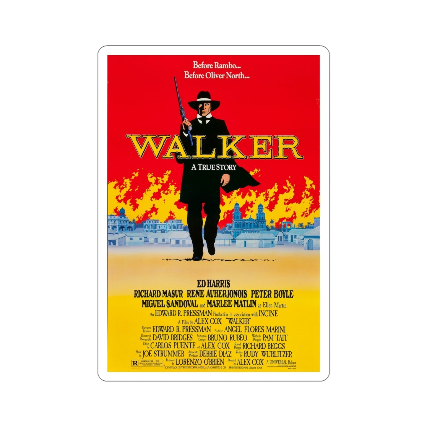 Walker 1987 Movie Poster STICKER Vinyl Die-Cut Decal-4 Inch-The Sticker Space