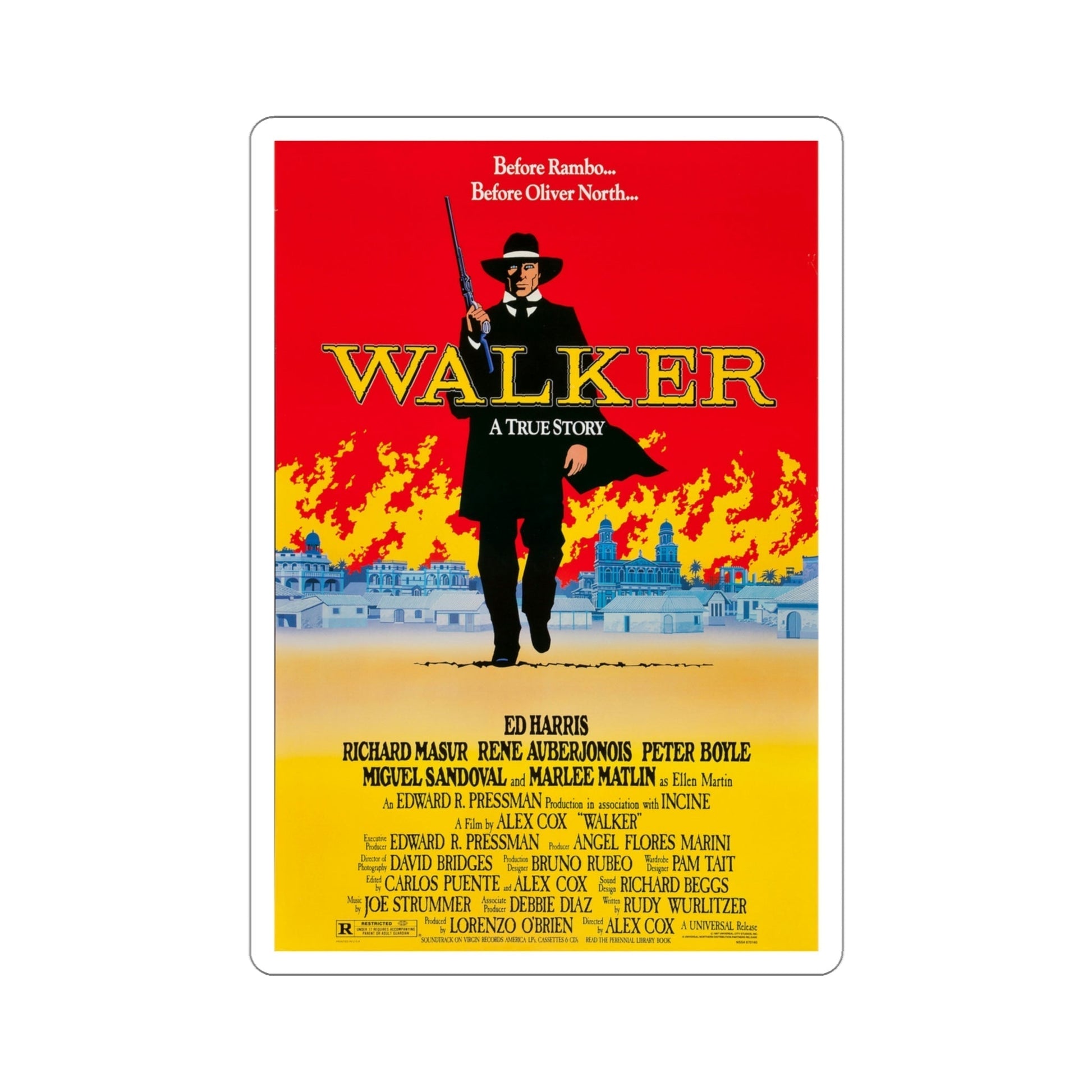 Walker 1987 Movie Poster STICKER Vinyl Die-Cut Decal-4 Inch-The Sticker Space