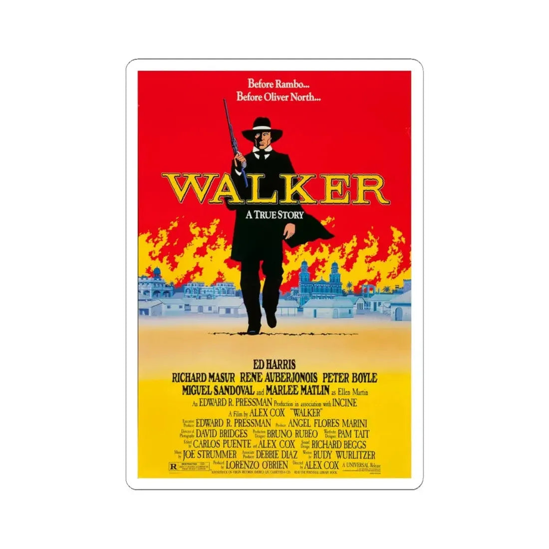Walker 1987 Movie Poster - STICKER Vinyl Kiss-Cut Decal 4 Inch White - The Sticker Space