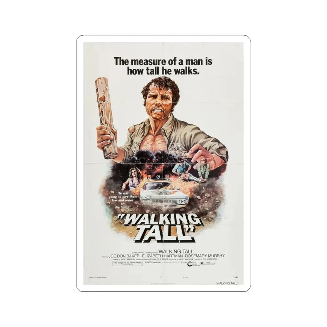 WALKING TALL 1973 Movie Poster - STICKER Vinyl Kiss-Cut Decal 6 Inch White - The Sticker Space