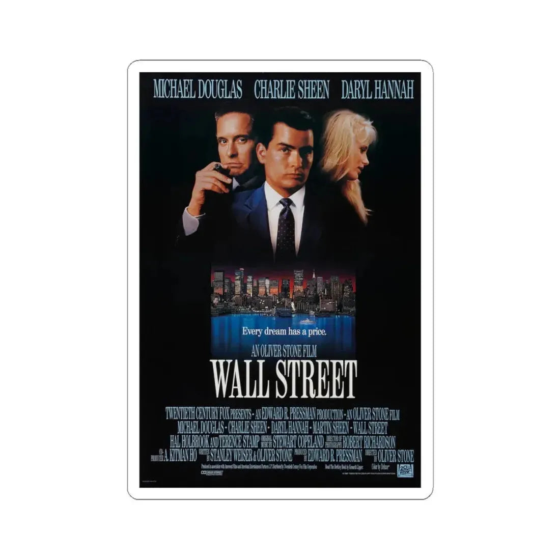 Wall Street 1987 Movie Poster - STICKER Vinyl Kiss-Cut Decal 4 Inch White - The Sticker Space