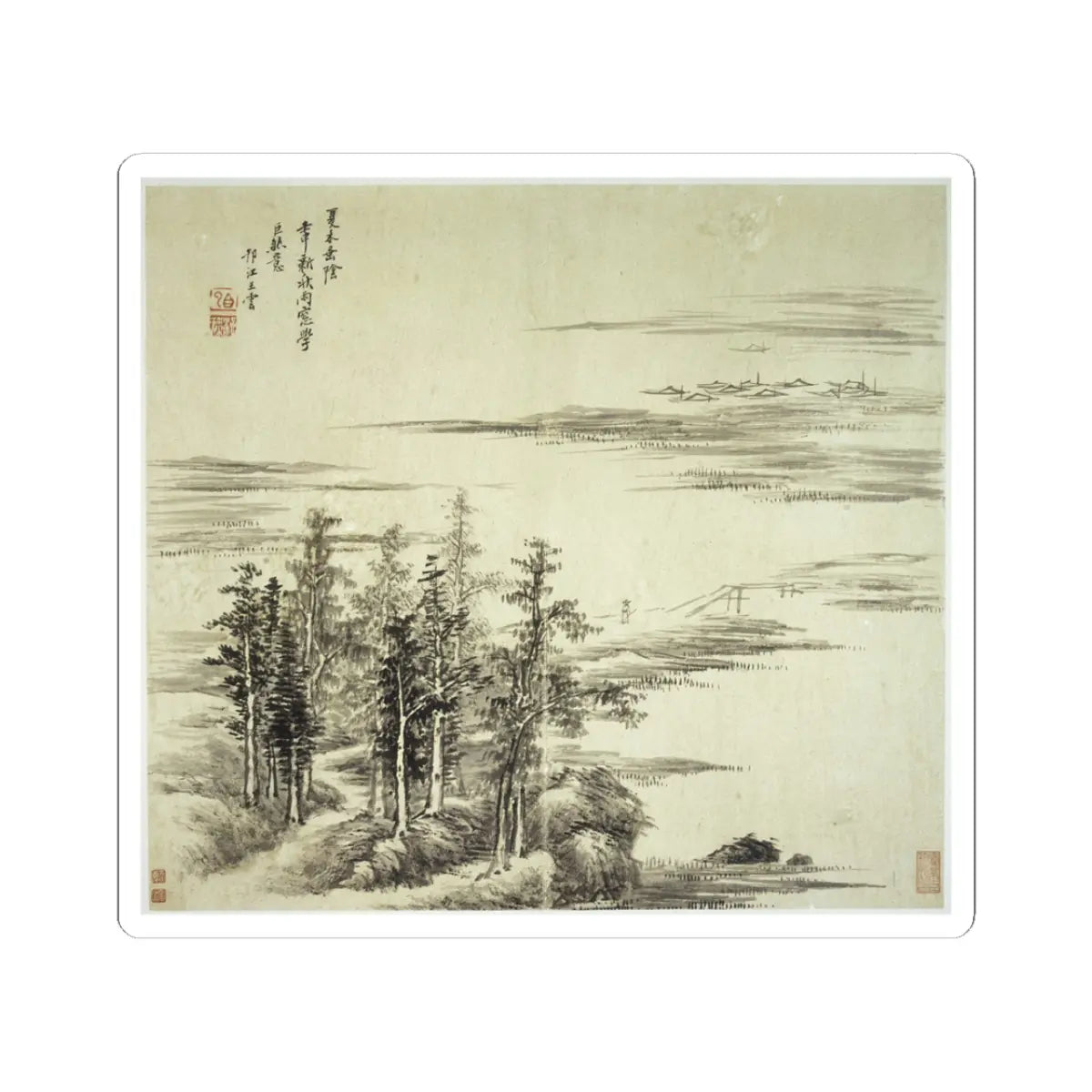 Wang Hui - Landscapes after old masters - dated 1692 v4 - STICKER Vinyl Kiss-Cut Decal