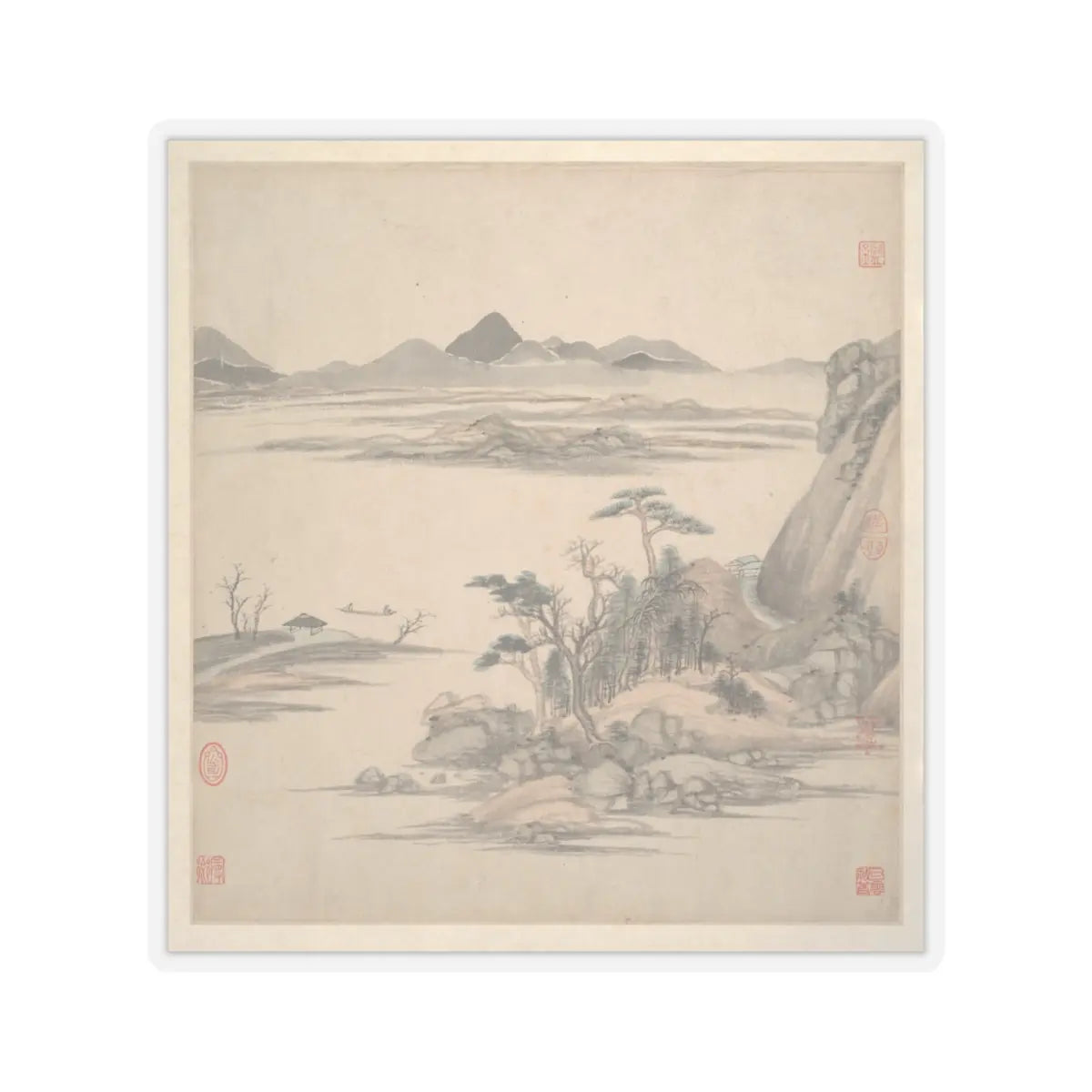 Wang Jian - Landscapes in the styles of ancient masters - 17th century v15 - STICKER Vinyl Kiss-Cut Decal
