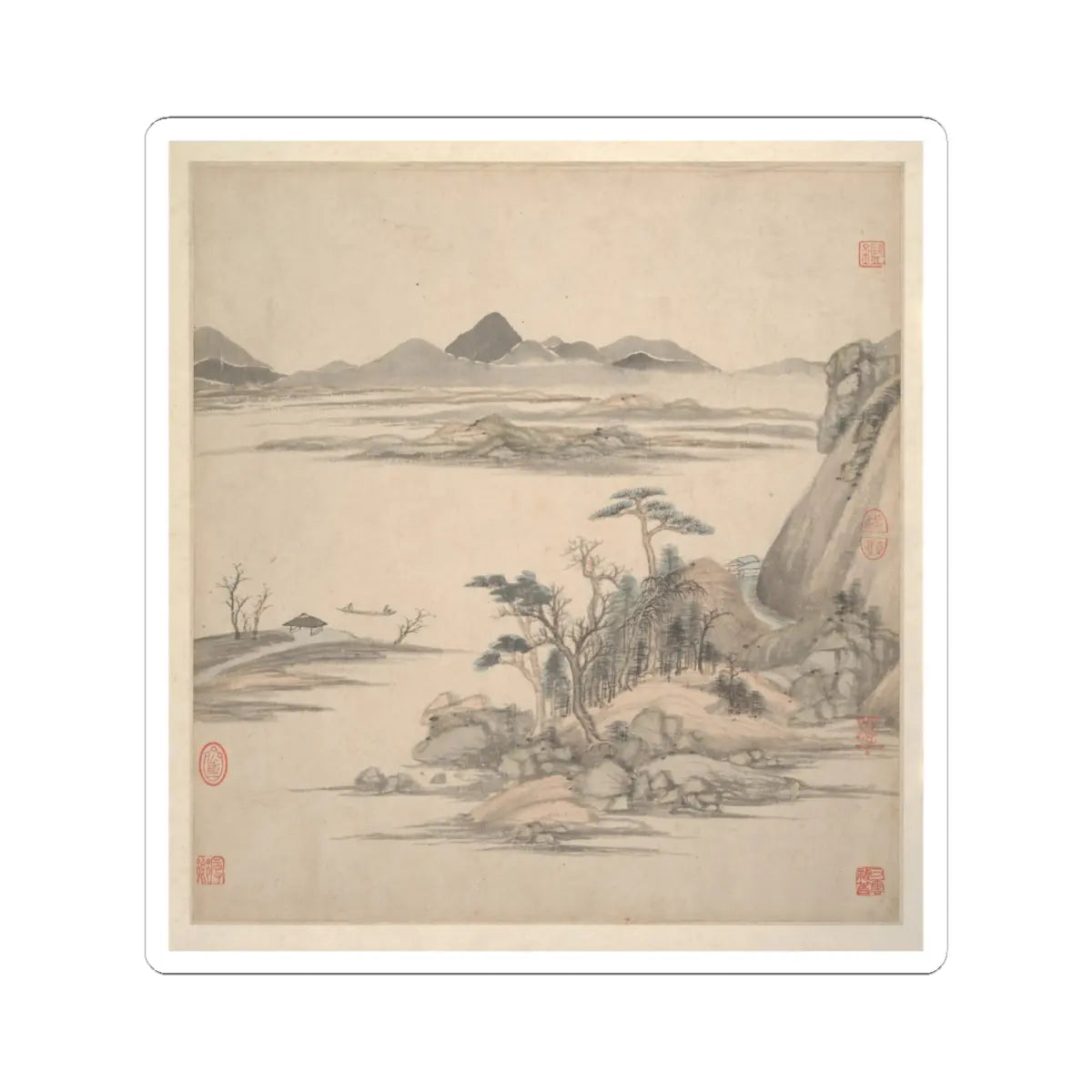 Wang Jian - Landscapes in the styles of ancient masters - 17th century v15 - STICKER Vinyl Kiss-Cut Decal