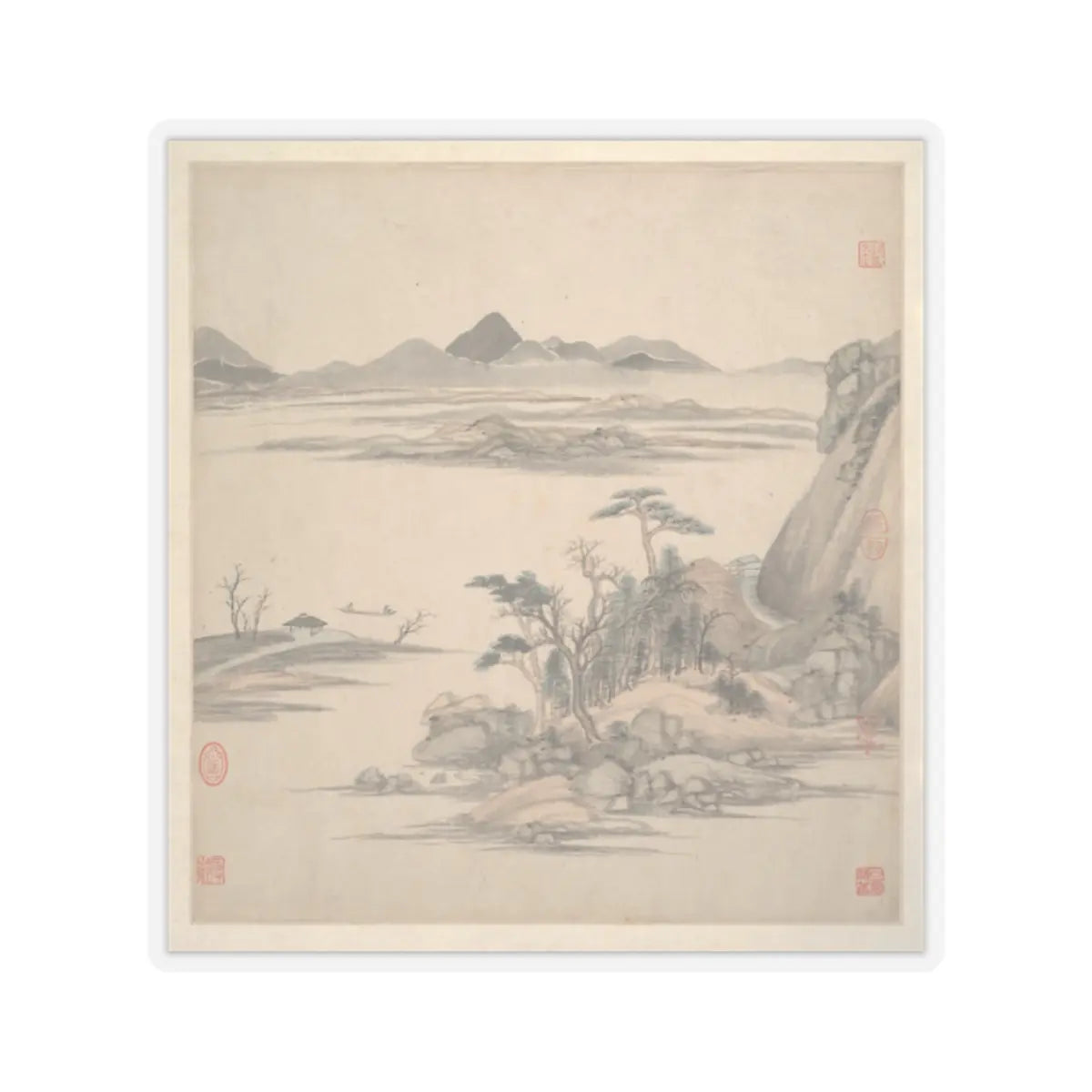 Wang Jian - Landscapes in the styles of ancient masters - 17th century v15 - STICKER Vinyl Kiss-Cut Decal
