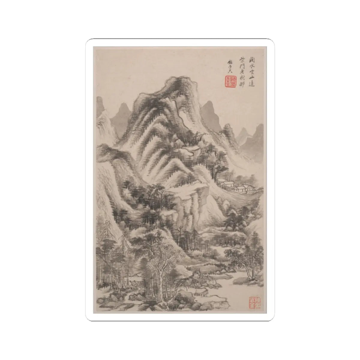 Wang Jian - Landscapes in the styles of old masters - dated 1668 v1 - STICKER Vinyl Kiss-Cut Decal