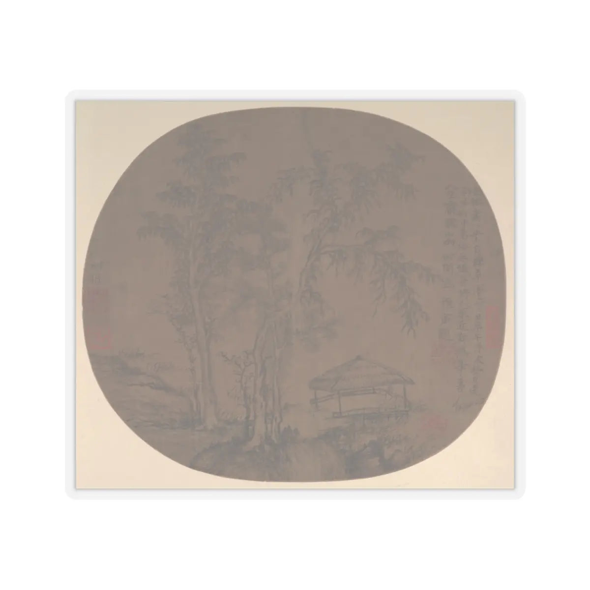 Wang Meng - Sparse trees and pavilion - late 1350s - STICKER Vinyl Kiss-Cut Decal