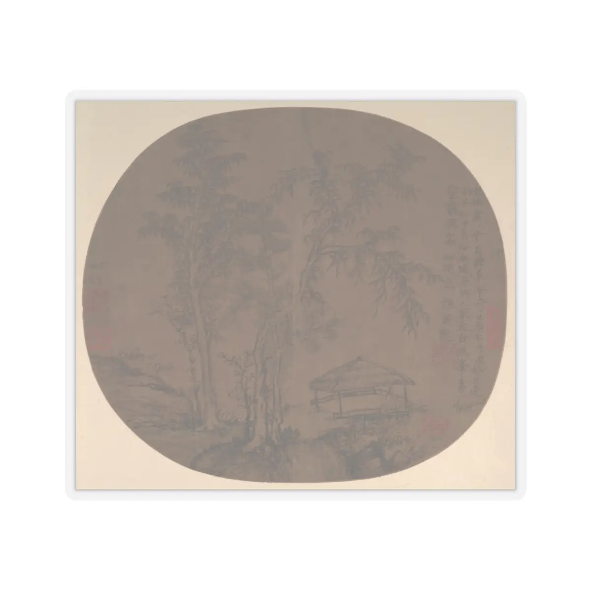 Wang Meng - Sparse trees and pavilion - late 1350s - STICKER Vinyl Kiss-Cut Decal