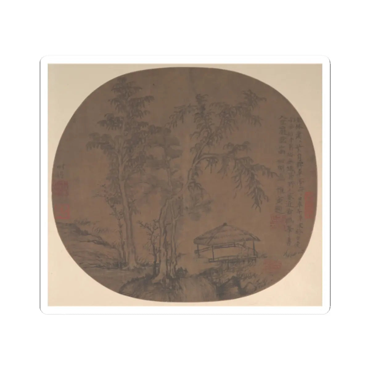Wang Meng - Sparse trees and pavilion - late 1350s - STICKER Vinyl Kiss-Cut Decal