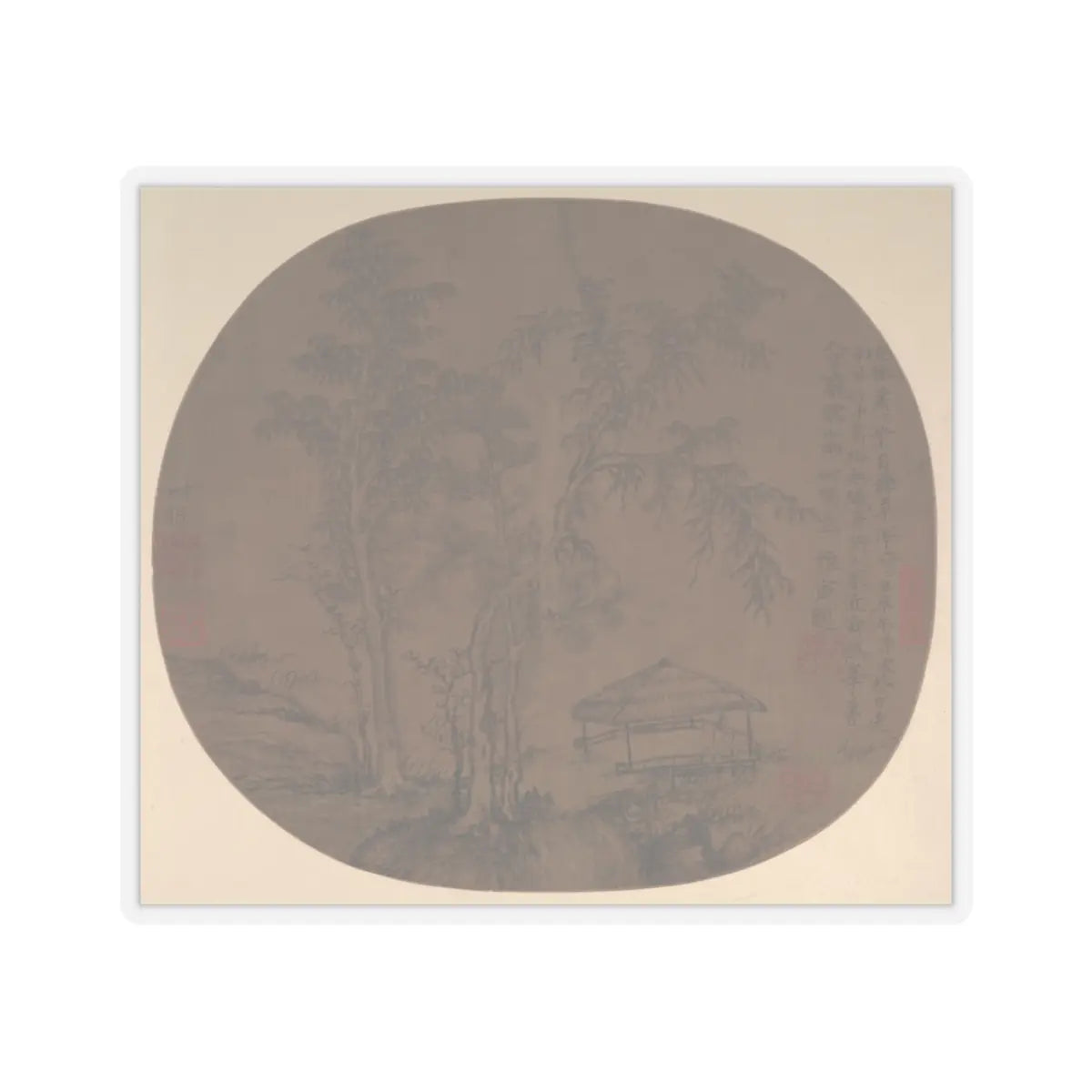 Wang Meng - Sparse trees and pavilion - late 1350s - STICKER Vinyl Kiss-Cut Decal