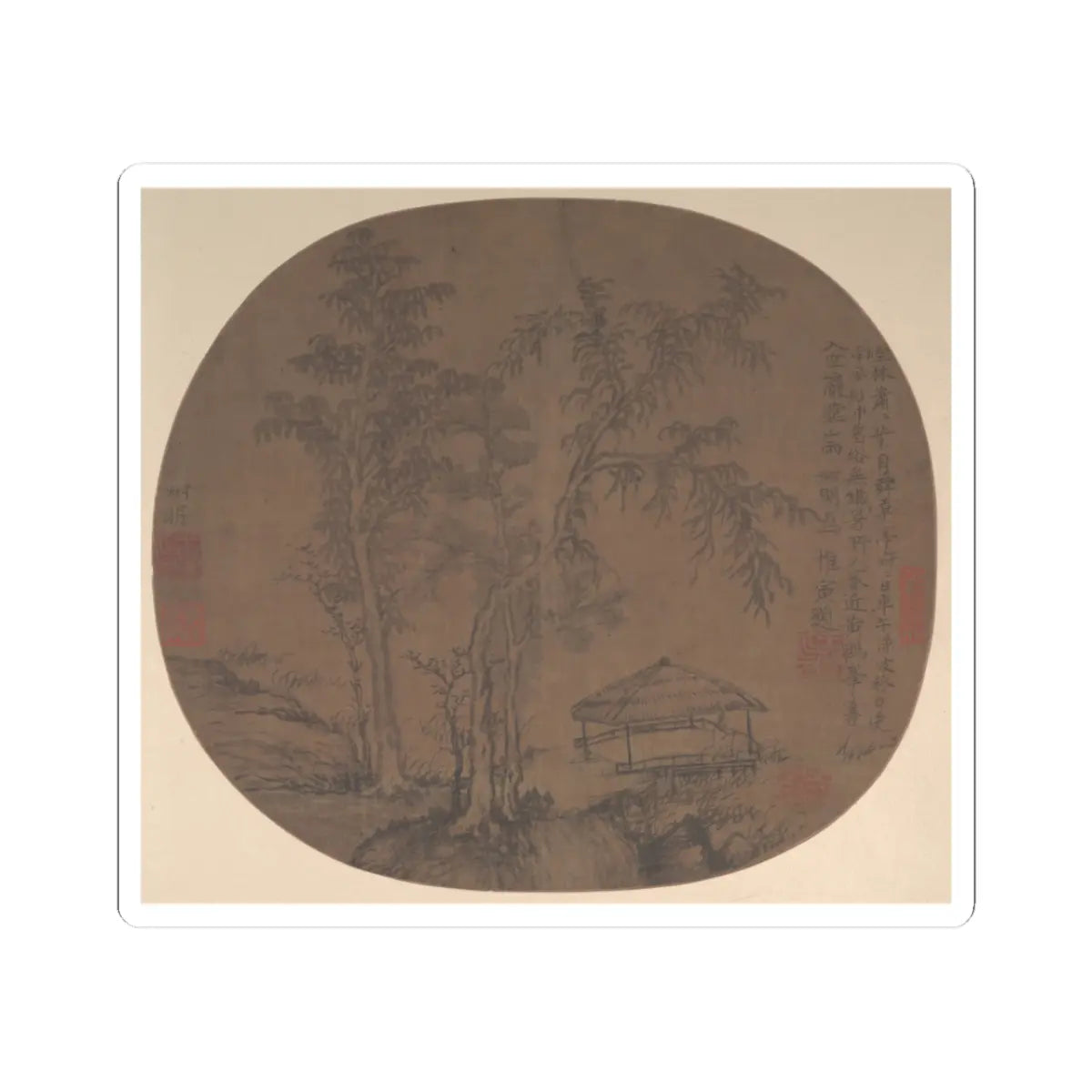 Wang Meng - Sparse trees and pavilion - late 1350s - STICKER Vinyl Kiss-Cut Decal