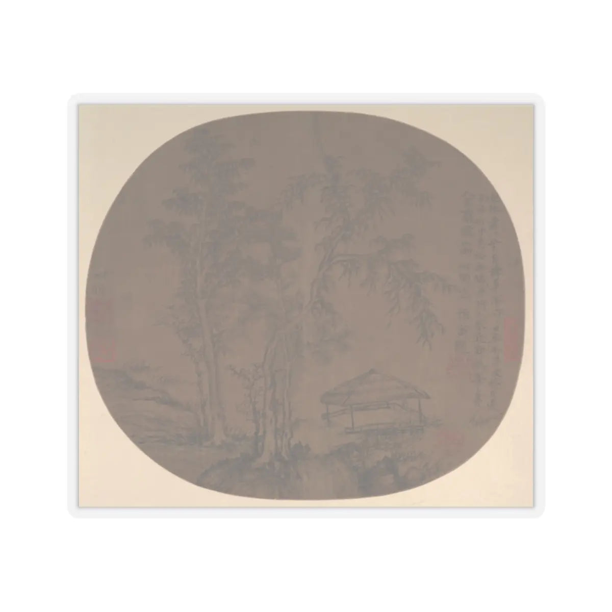 Wang Meng - Sparse trees and pavilion - late 1350s - STICKER Vinyl Kiss-Cut Decal