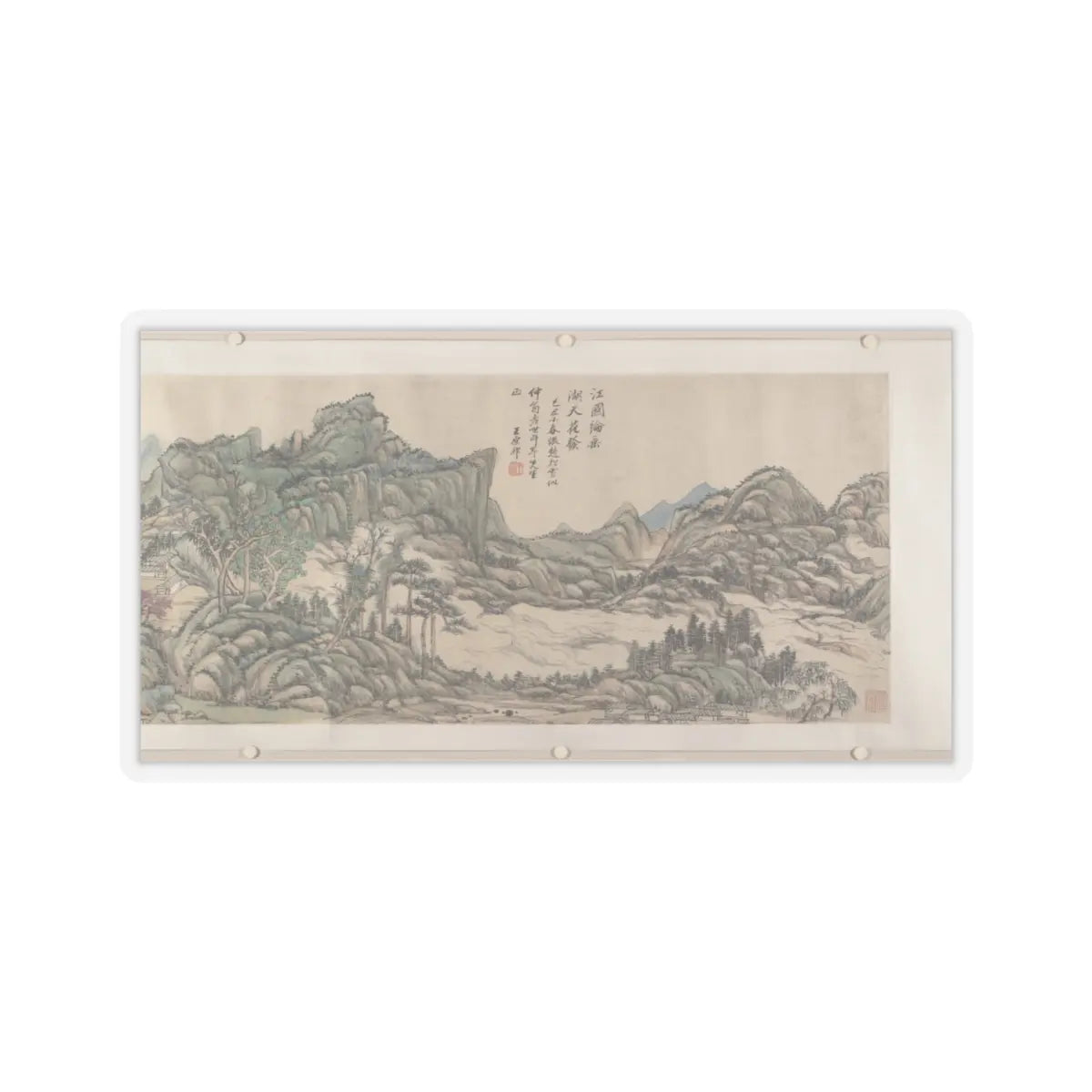 Wang Yuanqi - Fishing in River Country at Blossom Time - dated 1709 v7 - STICKER Vinyl Kiss-Cut Decal