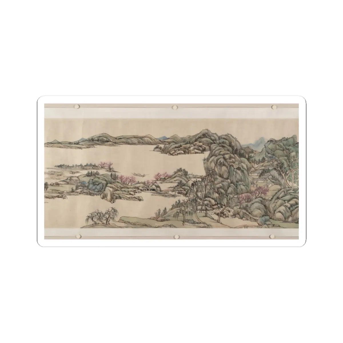 Wang Yuanqi - Fishing in River Country at Blossom Time - dated 1709 v8 - STICKER Vinyl Kiss-Cut Decal