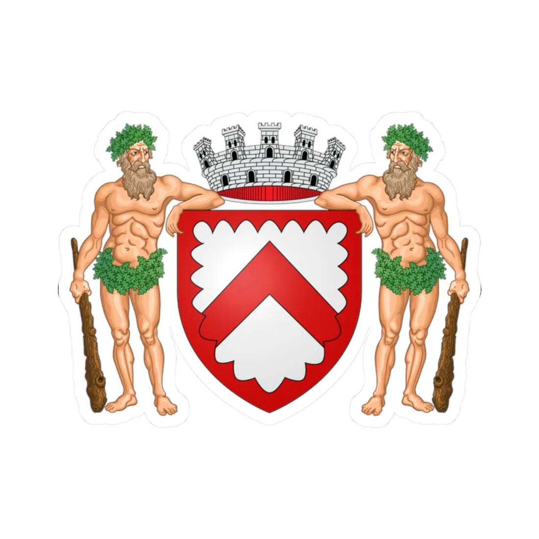 Wapen stad be Kortrijk met schildhouders (Belgium) (Coat of Arms) STICKER Vinyl Kiss-Cut Decal 2 Inch White - The Sticker Space