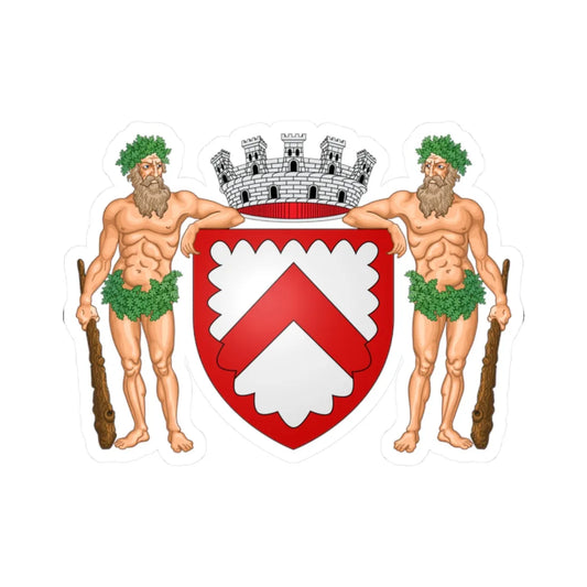 Wapen stad be Kortrijk met schildhouders (Belgium) (Coat of Arms) STICKER Vinyl Kiss-Cut Decal 2 Inch White - The Sticker Space