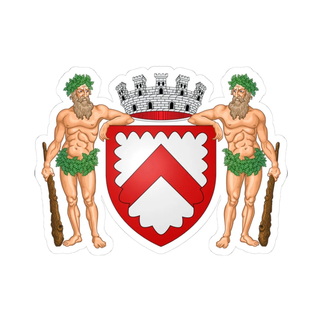 Wapen stad be Kortrijk met schildhouders (Belgium) (Coat of Arms) STICKER Vinyl Kiss-Cut Decal 3 Inch White - The Sticker Space