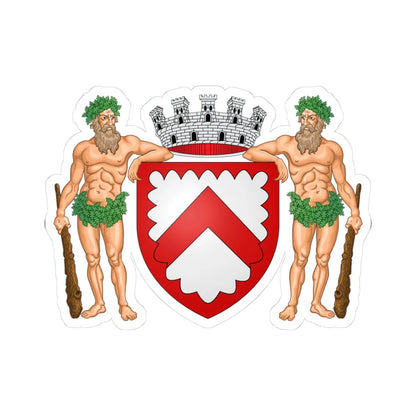 Wapen stad be Kortrijk met schildhouders (Belgium) (Coat of Arms) STICKER Vinyl Kiss-Cut Decal 3 Inch White - The Sticker Space