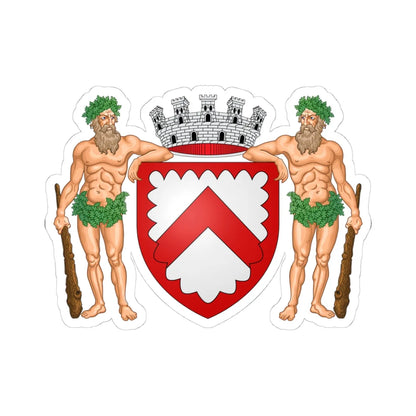 Wapen stad be Kortrijk met schildhouders (Belgium) (Coat of Arms) STICKER Vinyl Kiss-Cut Decal 4 Inch White - The Sticker Space